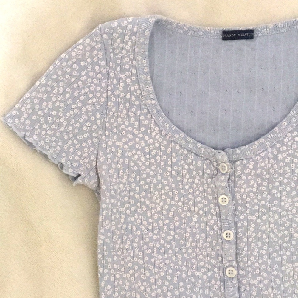 Light Blue Floral Zelly Top Brandy Melville